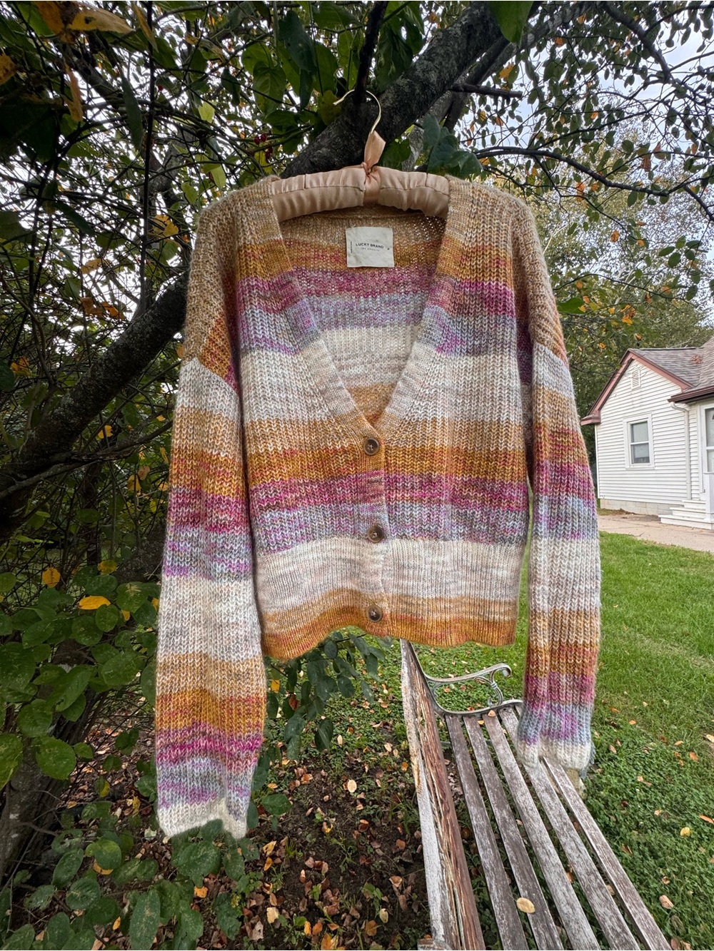 Cozy Striped V-Neck Cardigan Sweater - Multicolor
